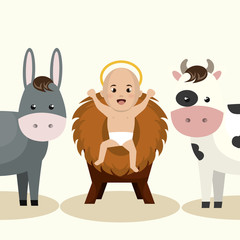 happy merry christmas manger character vector illustration design