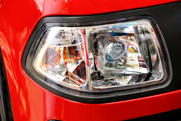 Modern car headlight, closeup