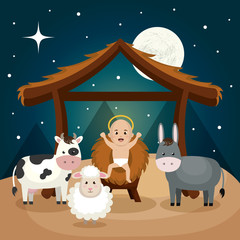 happy merry christmas manger character vector illustration design