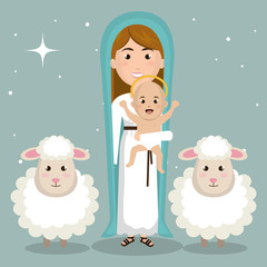 happy merry christmas manger character vector illustration design