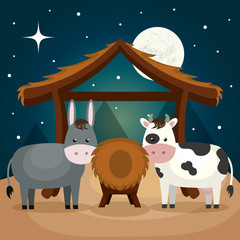 happy merry christmas manger character vector illustration design