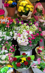 Fresh flowers on display outdoors