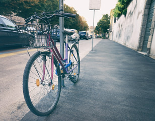 Bicycle parked on a street