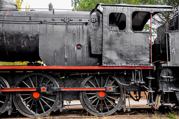 Fototapeta na wymiar Locomotora de vapor, trenes antiguos, Alcázar de San Juan, Ciudad Real