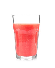 Glass with watermelon smoothie isolated on white