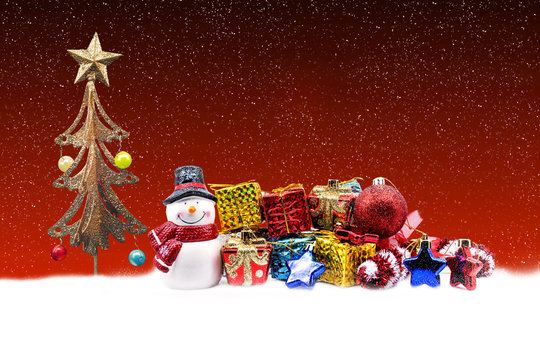 christmas background with snow and decorations