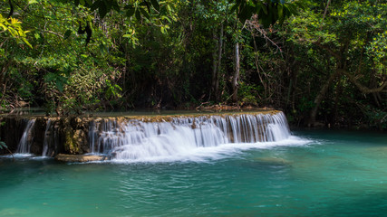 Green and clean waterfall for relaxation, Erawan's waterfall , Located Kanchanaburi Province, Thailand