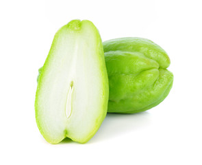 whole fresh chayote on white background