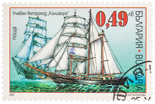 Training sailing ship Kaliakra on postage stamp