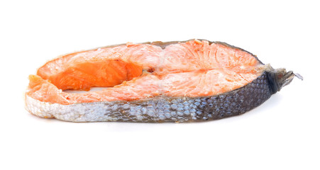Salmon steak on white background