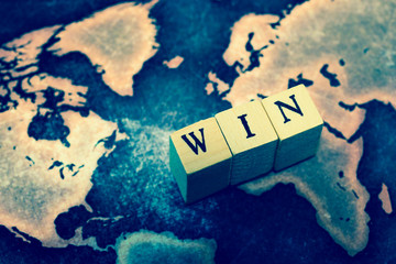 WIN on grunge world map