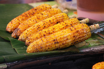 Delicious Grilled Mexican Corn on banana leaf