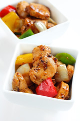 Chicken fried with black pepper.