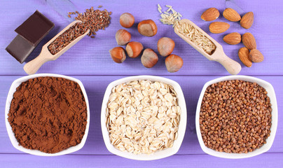 Natural ingredients and products containing magnesium and dietary fiber, healthy nutrition