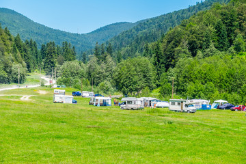 Fototapeta na wymiar Deer Valley Camping. Deer Valley is a place for camping near Busteni, Romania.