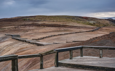 Fototapeta na wymiar Boardwalk in the Krafla Geothermal Region of Iceland