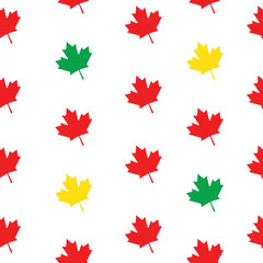 Seamless pattern maple leaves red, green and yellow falling from tree on white background. Maple leaf vector illustration