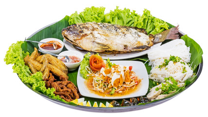 Fried fish with salad from Thai food