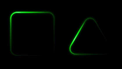 Glowing frames black background. Square glow borders. Sparkling geometric light banner. Luminous triangle light shape. Shining triangular forms. Neon sign. Bright sign with flares and sparkles. LED