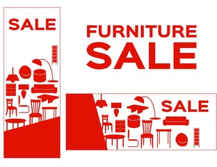 Sale tag banner . furniture with a lot of product inside. 2 furniture sale banner