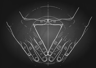 Graphic hands in the shape of triangle