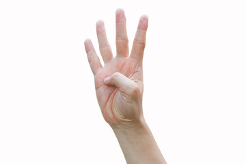 The hand symbol four on a white background