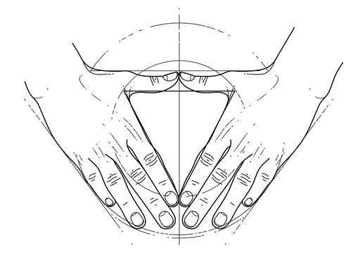 Graphic hands in the shape of triangle