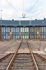 Railway track to a roundhouse with a turntable © Lars Johansson