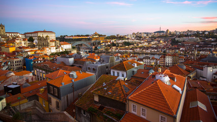 Fototapeta na wymiar Panoramic view of the old Porto at dusk, Portugal.