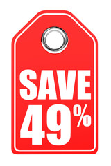 Discount 49 percent off. 3D illustration on white background.