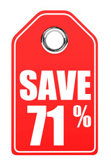 Discount 71 percent off. 3D illustration on white background.
