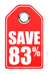 Discount 83 percent off. 3D illustration on white background.