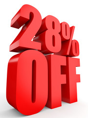 Discount 28 percent off. 3D illustration on white background.