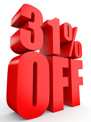 Discount 31 percent off. 3D illustration on white background.