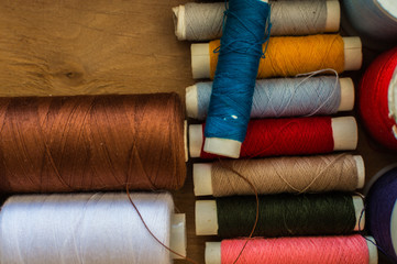 Sewing threads multicolored closeup