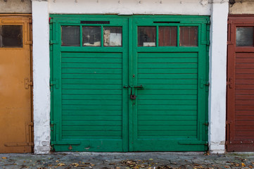 Fototapeta na wymiar Old wooden color garage door.