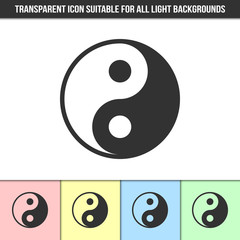 Simple outline transparent Yin Yang icon on different types of light backgrounds
