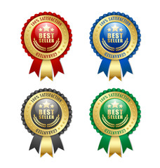 Set of best seller rosettes on white background
