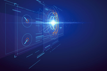 Three-dimensional interface technology, science fiction scene.