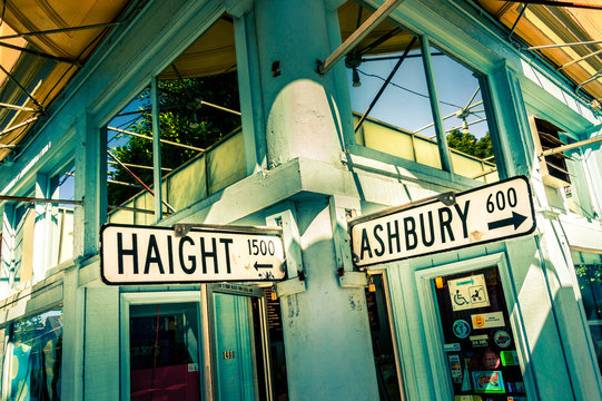 SAN FRANCISCO, CA - September 21, 2015: Haight Ashbury street sign junction corner in California, USA