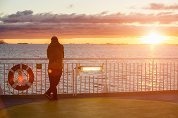 Man on the ferry ocean sunset © scharfsinn86