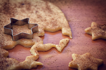 Preparation gingerbread cookie with cinnamon for Christmas