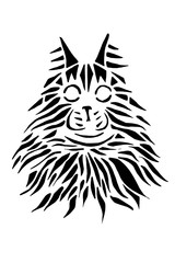 Black silhouette face of cat  Maine Coon on white background. Stencil.