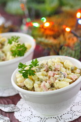 Russian traditional salad Olivier for New Year party