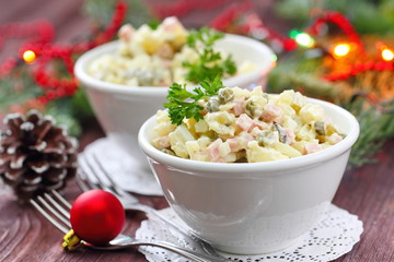 Russian traditional salad Olivier for New Year party