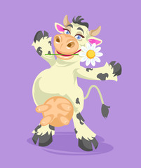 Funny cow performer character. Vector flat cartoon illustration