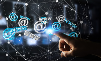 Businessman touching 3D rendering contact icon with his finger