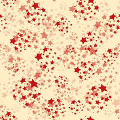 Pattern with red stars. Seamless yellow background. Transparent stars. Vector illustration