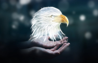 Person holding fractal endangered eagle illustration 3D renderin