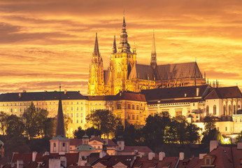 the Cathedral of St. Vitus at sunset. Czech Republic